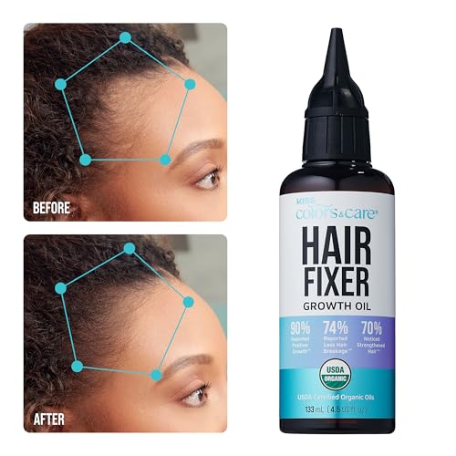 KISS Colors & Care Organic Hair Fixer Growth Oil, Natural Oils for Stronger Follicles, Reduced Breakage & Frizz, Moisture Retention & Split End Protection, 133mL (4.5 fl. oz.) (Pack of 2)