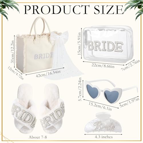 Blosssound 5 Pcs Bride Gifts Set Include Bride Bag Cosmetic Bag Sunglasses Slippers Hair Clip for Bridal Shower Engagement Weddings Bachelorette Party