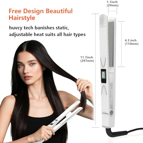 White 1-Inch Hair Straightener - Fast Heating Dual Voltage Flat Iron for Frizz-Free Shine