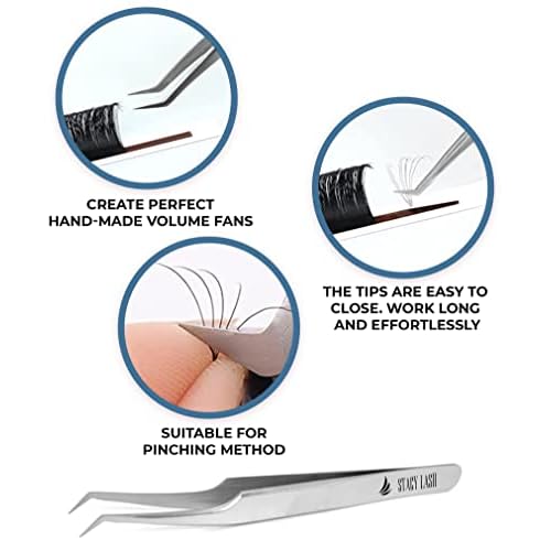 Stacy Lash STL-13 Curved Eyelash Extension Tweezers/Precision Tool for False Lashes Application/Supplies for Classic Extensions & Premade Fans/Tool Applicator for Volume Eyelashes/Beauty Accessories