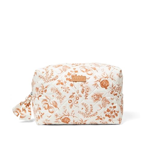 Staya Peaches Quilted Cotton Makeup Bag for Women – Travel Cosmetic & Toiletry Pouch
