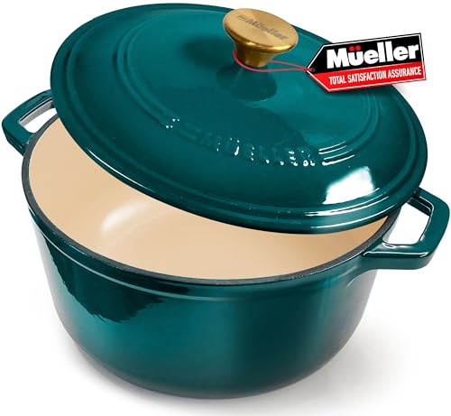7.5 Qt Enameled Cast Iron Dutch Oven - Heavy-Duty Braiser with Lid, Emerald