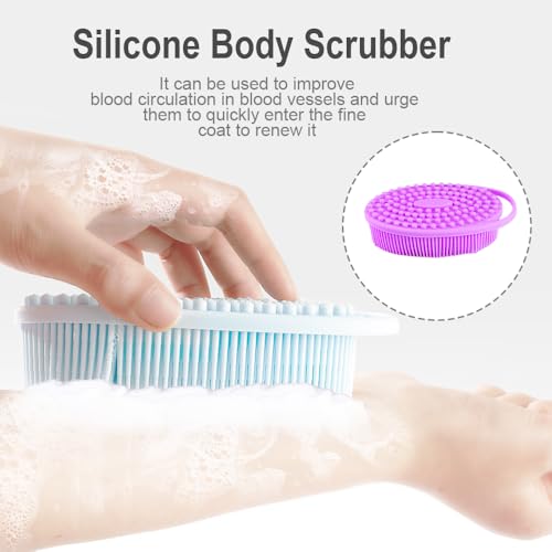 6-Pack Silicone Body Scrubber Loofah Set for Sensitive Skin - Black Pink Blue Green Purple Grey