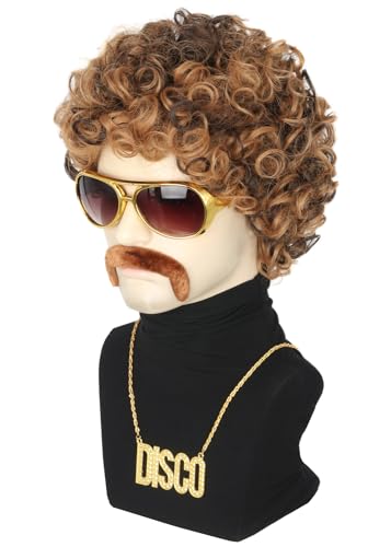 Disco 70s 80s Afro Wig Set with Glasses Necklace - Blonde & Brown Variations