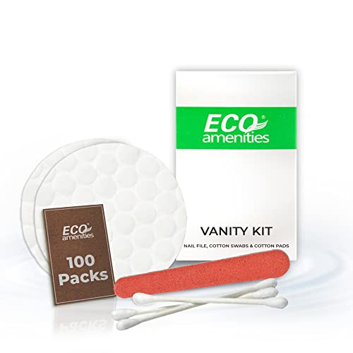 Cotton Rounds Travel Set 100 Pack - Individually Wrapped Cotton Swabs & Nail Files