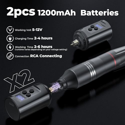 YILONG Black Wireless Tattoo Pen Kit with 2 Batteries for Beginners