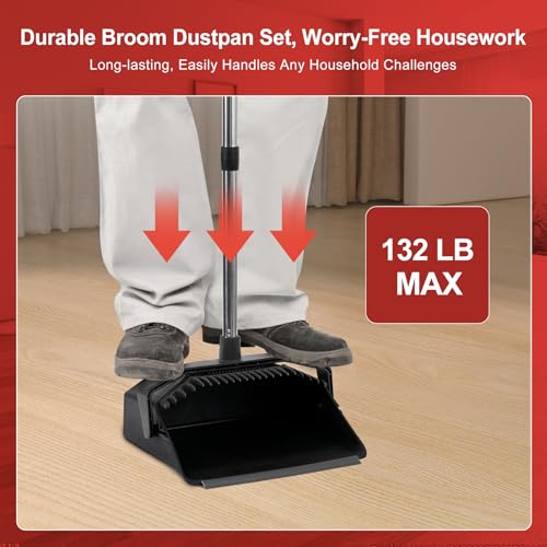 Black Commercial Broom and Dustpan Set - 3-Pack, 51 Inch Handle, Industrial Grade