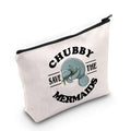 G2TUP Sea Manatee Lover Gift Save The Chubby Mermaids Makeup Bag Manatee Sea Cow Cosmetic Bag Animal Lover Gift Zipper Travel Bag (Save The Chubby Mermaids White Bag)