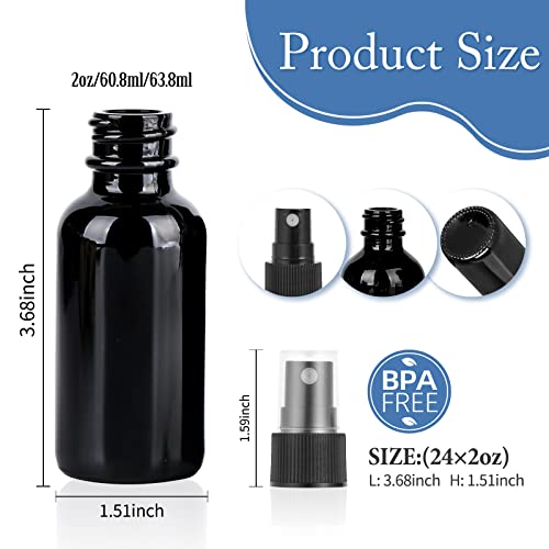 2oz Glass Spray Bottles with Fine Mist Sprayer - Essential Oil & Cosmetic Use, Pack of 24