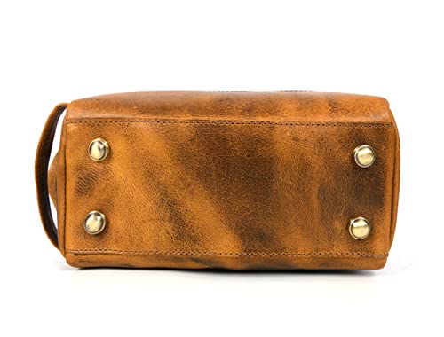 Leather Toiletry Bag for Men 9 Inch Raven Tan Travel Organizer Waterproof Lining