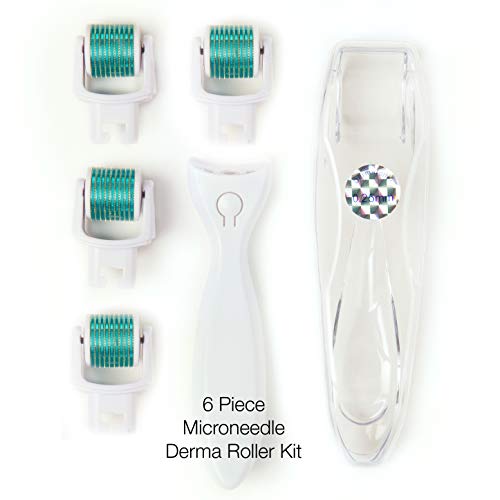 Microneedling Derma Roller Kit with 4 Replaceable Titanium Heads for Skin Rejuvenation