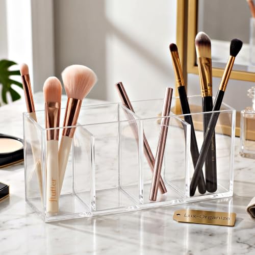 Acrylic Makeup Organizer 2-Pack with 4 Compartments, Vanity Storage for Brushes and Eyebrow Pencils