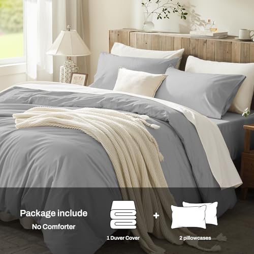 Queen Size Egyptian Cotton Duvet Cover Set - Grey, 90x90 Inches, Breathable & Durable