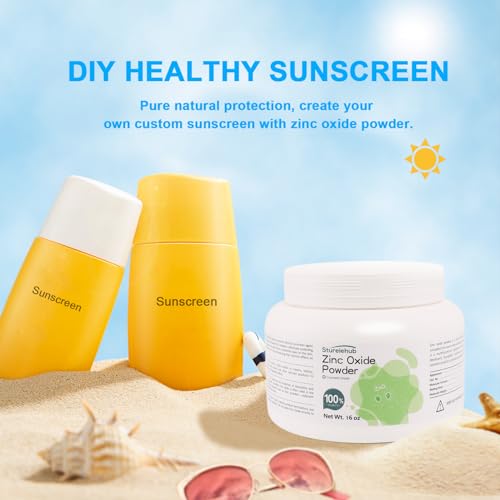 Zinc Oxide Powder, 16OZ 100% Purity, Non-Nano and Uncoated, Cosmetic Grade, Zinc Oxide Powder for DIY Sunscreen