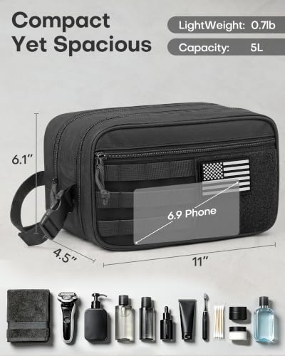 Tactical Toiletry Bag Men 11x4.5x6.1 inch Waterproof MOLLE Pouch Black