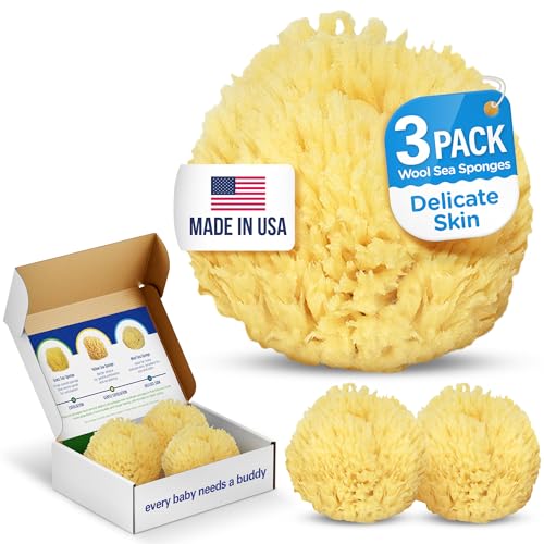Baby Buddy Ultra-Soft Sea Wool Bath Sponge 3-Pack for Baby & Infant, Hypoallergenic & Biodegradable, 4in