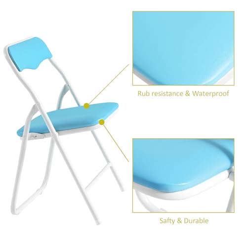 VECELO Kids Folding Activity Table and Chairs Set - Blue & White, 5 Pieces, Portable, Padded Cushions, No Assembly