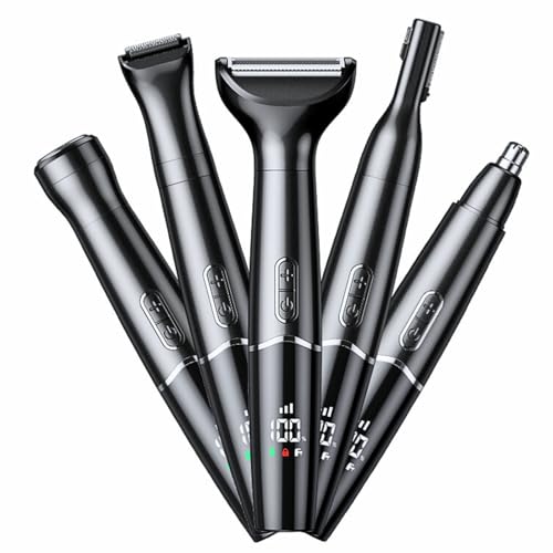 Black 5-in-1 Nose Hair & Facial Trimmer for Men, USB-C Rechargeable Waterproof Grooming Kit