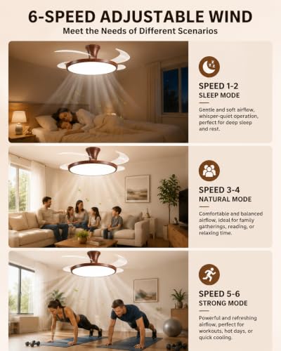 PixMove 42-Inch Retractable Ceiling Fan with Lights, Remote, 3-Color Temp, 6-Speed Silent Motor