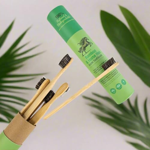 Natural Bamboo Toothbrush with Soft Horsehair Bristles - Eco-Friendly, Compostable, Zero Waste - 6 Pack