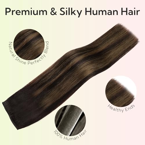 Hotbanana Invisible Wire Hair Extensions 12 Inch Balayage Natural Black to Chestnut Brown - 70g, Quick Wear & Reusable