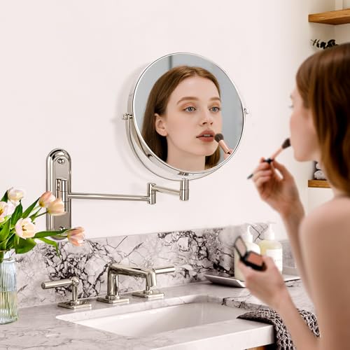 Wall Mounted Makeup Mirror - 1X/30X Magnifying Makeup Mirror with Extended Arm 360¡ÆSwivel Vanity Mirror, 8.5in Double Sided Mirror for Bathroom, No Lights