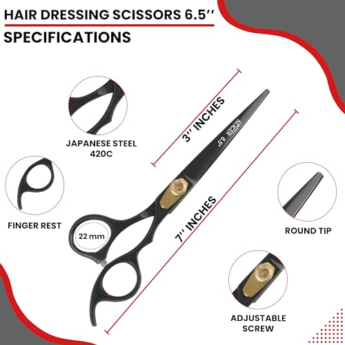 Black Hair Cutting Scissors 6.5'' Professional Razor Edge Hair Shears - Nixcer