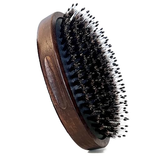 Men's Beard & Hair Grooming Brush - Dual Soft & Stiff Boar & Nylon Bristles, Travel Size, Gift Tin