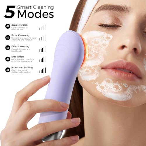 Face Scrubber Facial Cleansing Brush - Waterproof and Rechargeable Face Cleansing Brush with 4 LED Gentle Light, Cleansing, Exfoliating and Massaging, Electric Face Scrub Brush for Men & Women