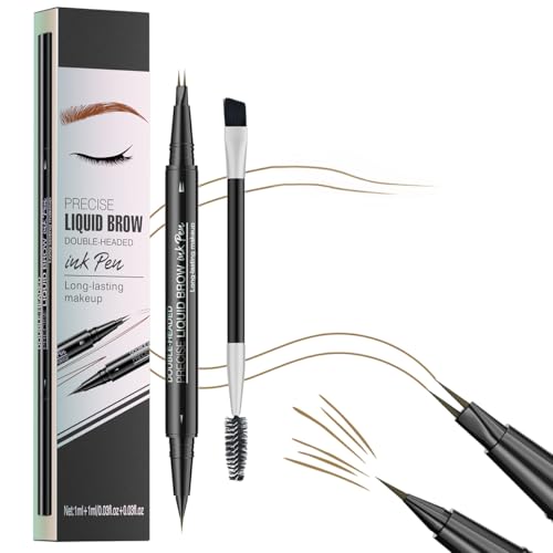 Curved Eyebrow Pen - Eyebrow Pencil, Dual-Ended 2-Tip Eyebrow Pen with Precision Nibs, 0.01mm Ultra-Fine Tips Create Natural Hair-Like Brows, Last All-Day (01# Light Brown)