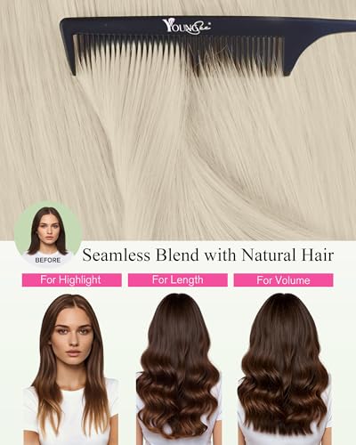 YoungSee Blonde Tape-In Hair Extensions Platinum Blonde 20pcs 14 Inch - Lightweight Human Hair