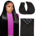 Clip-In Hair Extensions 12 Inch Natural Black Brazilian Human Hair Seamless Wefts
