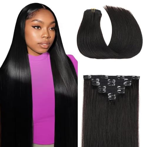 Clip-In Hair Extensions 12 Inch Natural Black Brazilian Human Hair Seamless Wefts