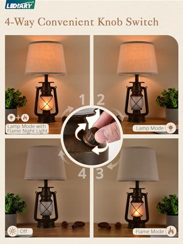 LEDIARY 18.72" Vintage Bronze Flickering Flame Table Lamps Set of 2