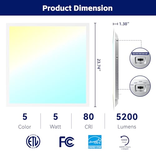 2x2 LED Flat Panel Light 5CCT Selectable Drop Ceiling Fixture 4 Pack