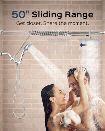 KaiwayInno Chrome Rainfall Shower Head & Handheld Combo with Adjustable Slider, 2-in-1 Dual Shower System