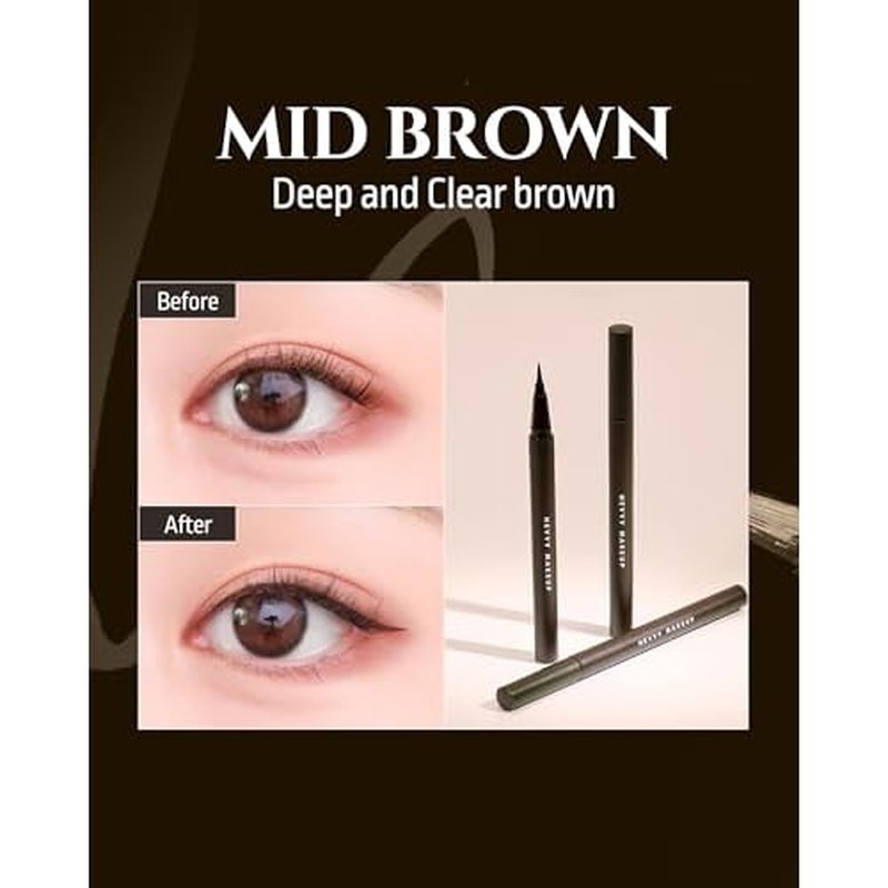 HEVVYMAKEUP Define Eyes Pen Liner Mid Brown - Precision Waterproof Matte Brown Eyeliner with Ultra-Fine Fiber Brush - Long Lasting Smudge Resistant - Korean Eye Makeup, 0.02 oz.