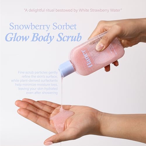 FLANER Snowberry Sorbet Glow Body Scrub ? Gentle Exfoliating Scrub, Brightening & Hydrating Formula with 9,800ppm of White Strawberry Water and Niacinamide, Korean Body Wash for Silky Soft Skin