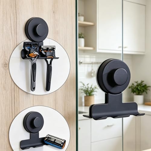 Matte Black Adhesive Shower Hooks 4-Pack - No Drill Rustproof Bathroom Storage