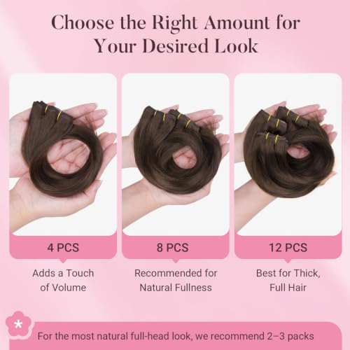 MAXITA Clip-In Human Hair Extensions N-#4A Chocolate Brown 16 Inch 60g 4PCS