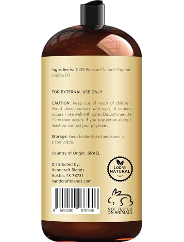 Organic Jojoba Oil 28 Fl Oz - Cold-Pressed, USDA Certified, Moisturizes Skin & Hair