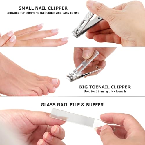 Manicure Set, Nail Cutters Set with Travel Leather Case, Professional Manicure Tools for Thick Nail & Ingrown Nail, Nail Cutters for Men and Women, Silver