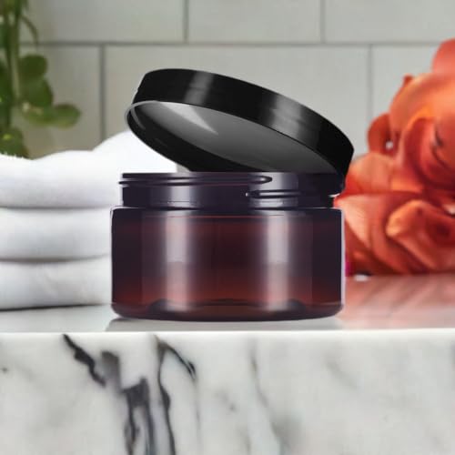 8 oz Amber PET Plastic Refillable Jar with Black Lid - Airtight Storage