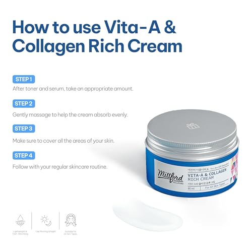 Vita A & Collagen Rich Cream 80ml/2.7 Oz, Fish/Marine Collagen, Face Cream, Anti Aging, Facial Moisturizer, Wrinkes, Fine Lines, Retinyl Palmitate, Korean Skincare