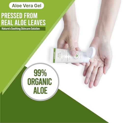Coral Safe Aloe Vera Gel For Face & Body, Sunburn Relief, 99% Pure Aloe Pressed from Real Aloe Leaves, Cooling Gel, Soothes & Hydrates Skin. Made with Natural Ingredients. Non-Greasy, Unscented