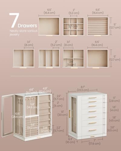 Jewelry Box Organizer with 360° Rotating & 7 Drawers - Cloud White, 6.3 x 8.7 x 13 inches Variation of THIS listing