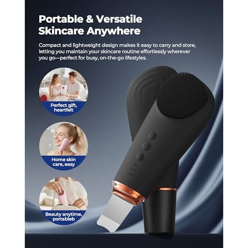 Facial Cleansing Brush & Massager, 2 in 1 Facial Skin Scrubber Waterproof and Rechargeable Face Scrub for Deep Cleansing Vibrating Exfoliator Scrubber Skin Care with 7 Modes,Gentle Exfoliating - Black