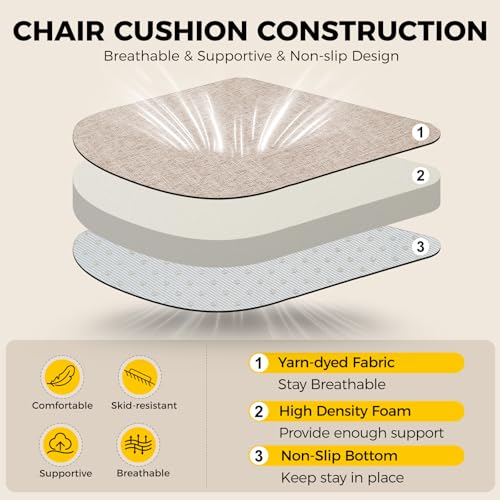 downluxe Oatmeal Beige 6 Pack Indoor Chair Cushions 16x16x2 with Ties & Non-Slip Backing
