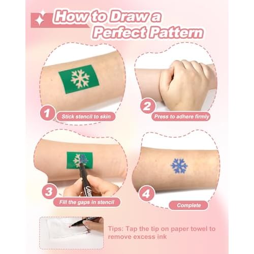 Oiomniv Temporary Tattoo Markers for Skin, 15PCS Body Markers Dual-End for Adults, 78 Tattoo Stencils Temporary 2 Face Gems Sticker, Glitter Matte Neon Tattoo Pens, Flexible Brush Tip, Skin Safe