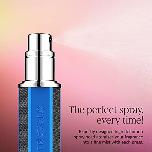 Travalo Vector Travel Perfume Atomizer with U-Change System - Leak-Proof and TSA Approved for Air Travel - Stylish Mini Perfume Refillable Bottle with Case - Blue 0.17oz